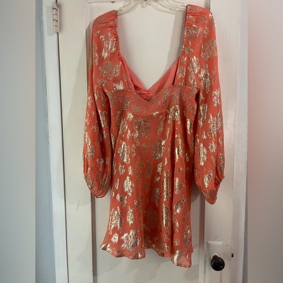 NWT RIXO Paris Silk Mini Dress in Lily Metallic Coral XL or US 12 - Picture 14 of 16